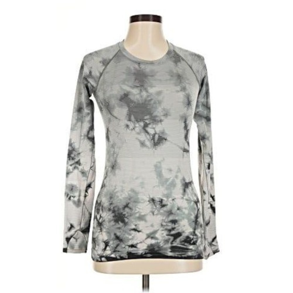 Lululemon Swiftly Tech Long Sleeve Tie Dye Stripe Grey White Top Size 4